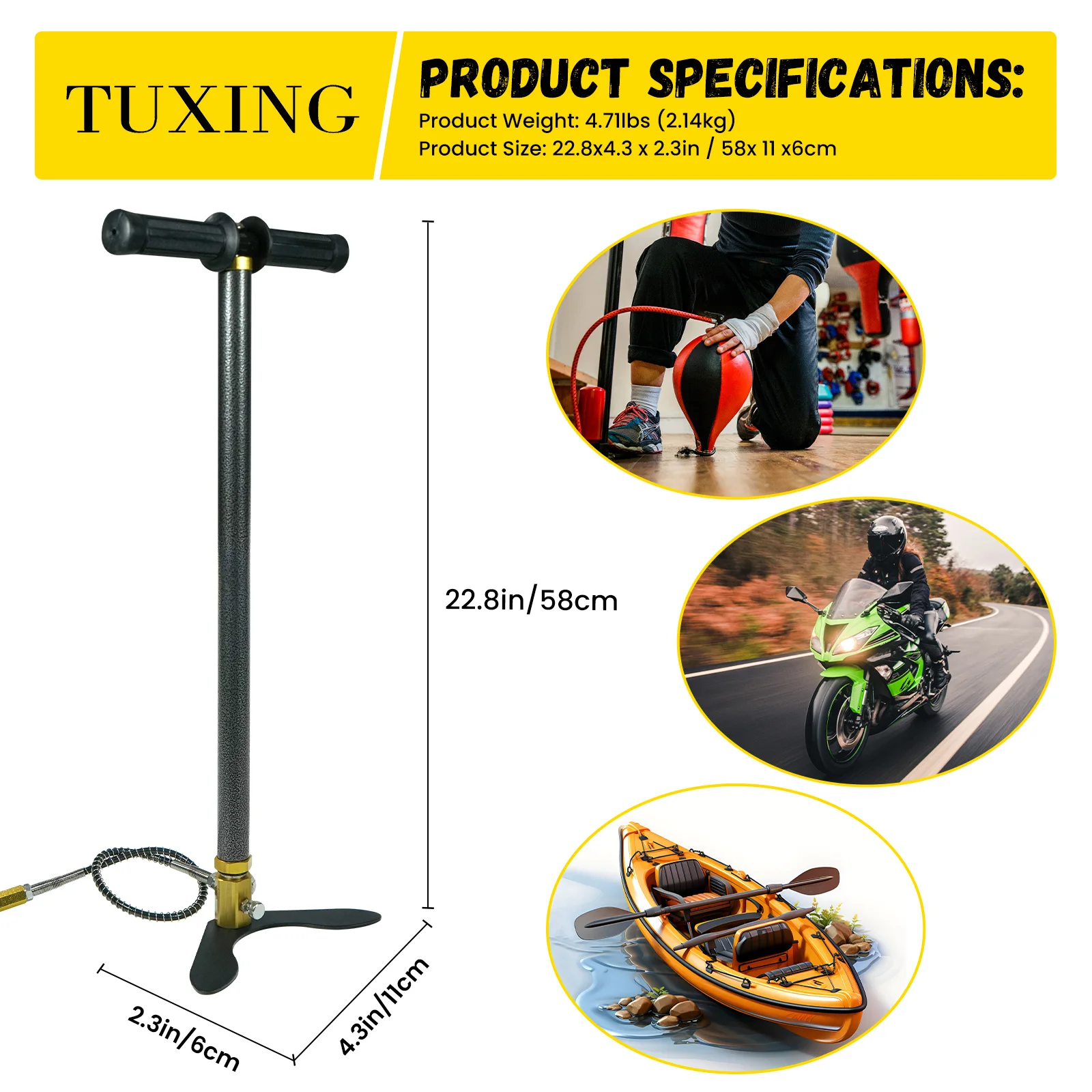 TUXING 300Bar 3-traps PCP-pomp 4500Psi Hogedruk handmatige luchtpomp voor PCP HPA-tank Jacht Auto Fiets Lucht bijvullen Duiken