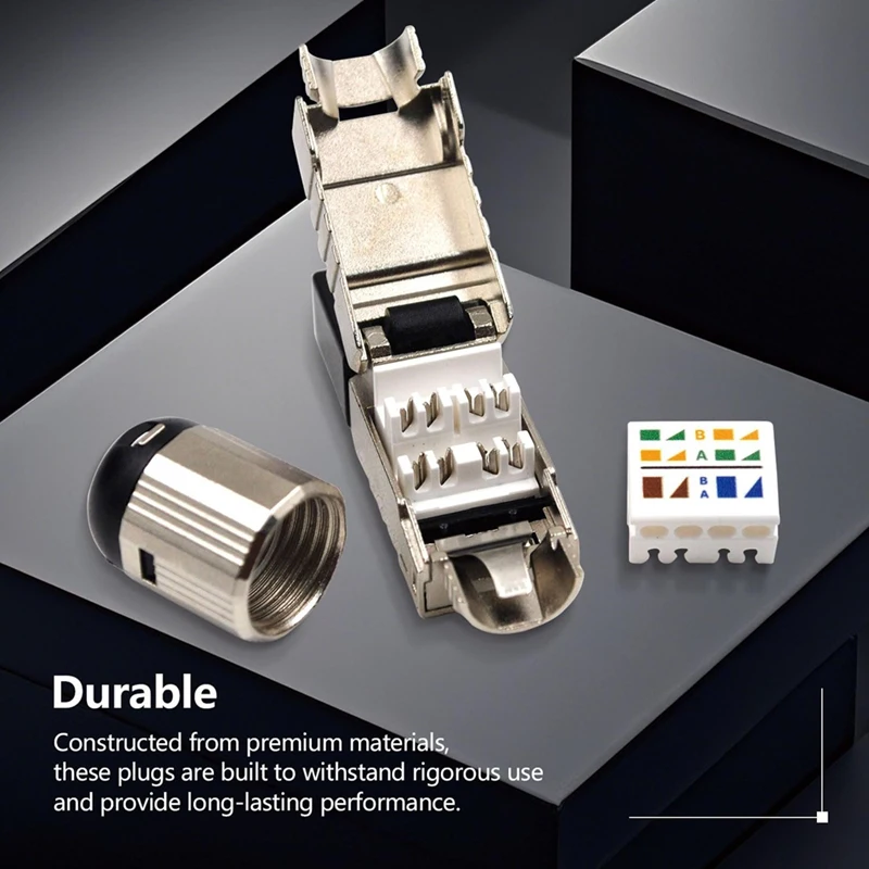RJ45 Connectors Tool Free Cat8, Cat8 Field Termination Plug Shielded Modular Plugs for 2000MHz 2GHz 40G, 22AWG-24AWG-ELEC