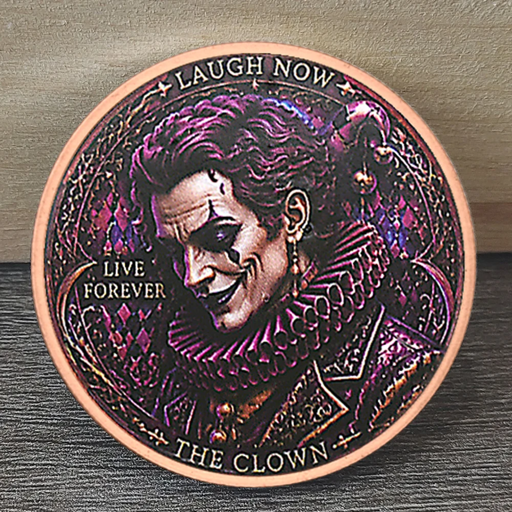 The Clown Commemorative Coin, Gothic Joker Jester Mask Antique Copper Collectible Medallion, Dark Circus Fantasy Souvenir Gift