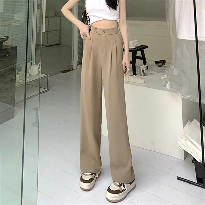 

Women Spring Summer Suits Pants Casual High Waist Straight Trousers Black White Grey Loose Zipper Wide Leg Pants Y2K Korean