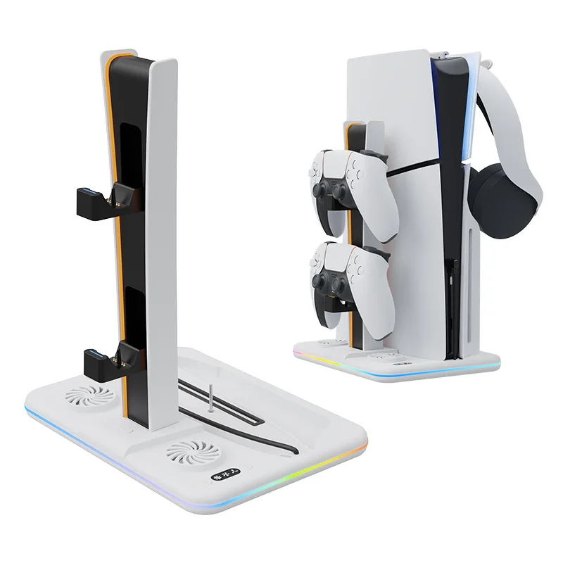 HBP-539 สําหรับ PS5 Slim Cooling Stand พร้อมพัดลม RGB และ Disc & Digital Editions PS5 Controller Dual Controller แท่นชาร์จ