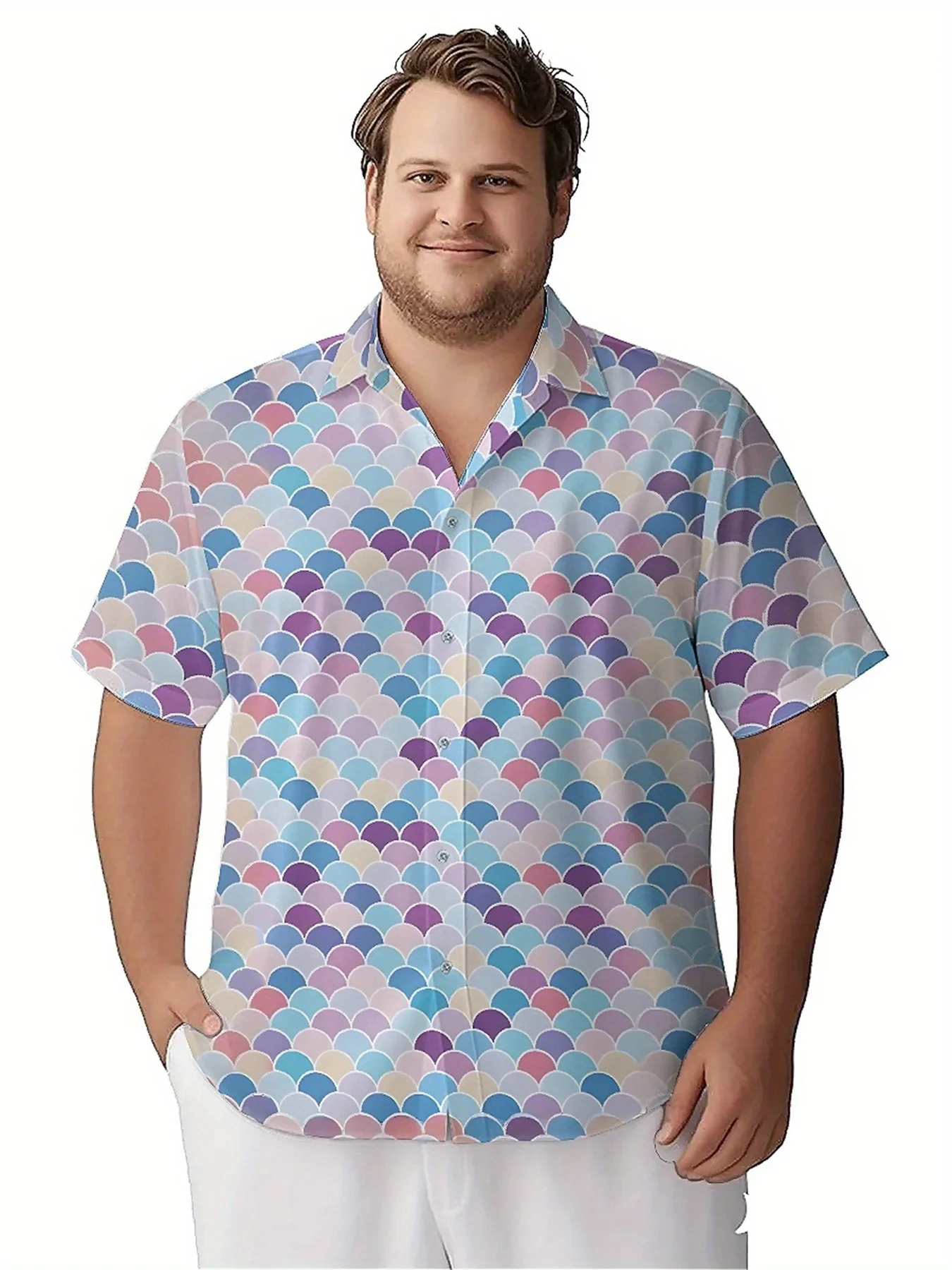 Men's Plus Size Hawaiian Shirts Dreamlike Color Gradient Fish Scales Pattern,New in Summer Fashion Tops,Hip Hop Rock Streetwear