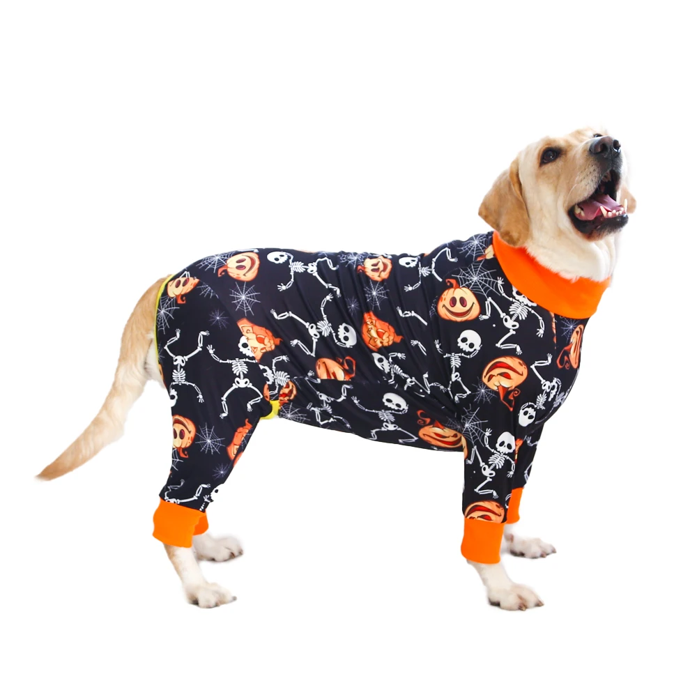 2024 New Halloween Prints Dog Four-legged Suit for Large Medium Bodysuit Dogs Pajamas PJS Full Body for Shedding Prevent Licking