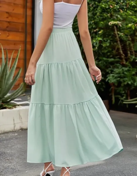 

Autumn Elegant High Waist Fashion Women Maxi Long Skirt Casual Loose Holiday Party Vestidos uffle Stitching Large Hem Long Skirt