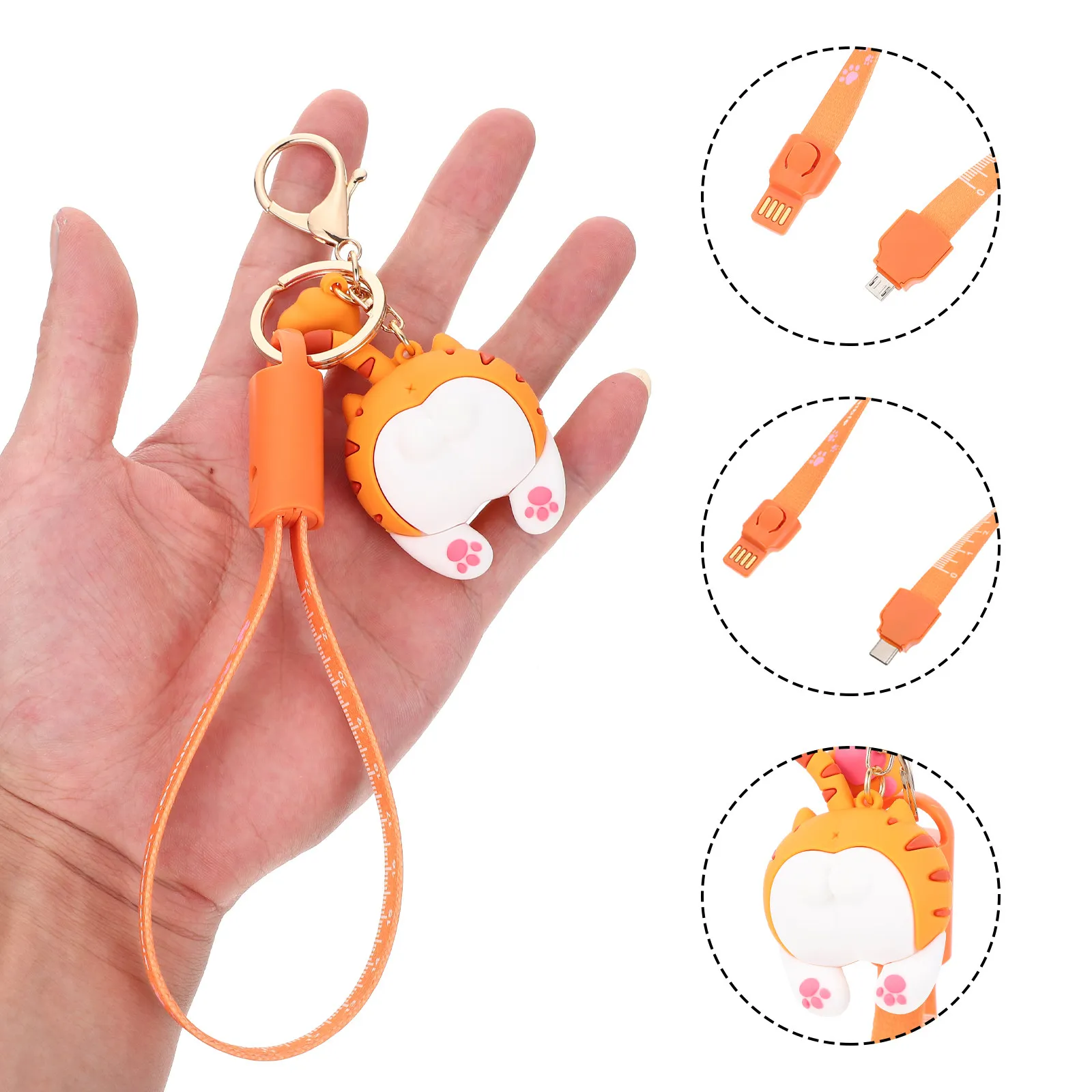

2Pcs Cartoon Pendant Key Chain Charging Cables Portable Data Line Flexible Phone Charging Cord Charm Hanging Decoration