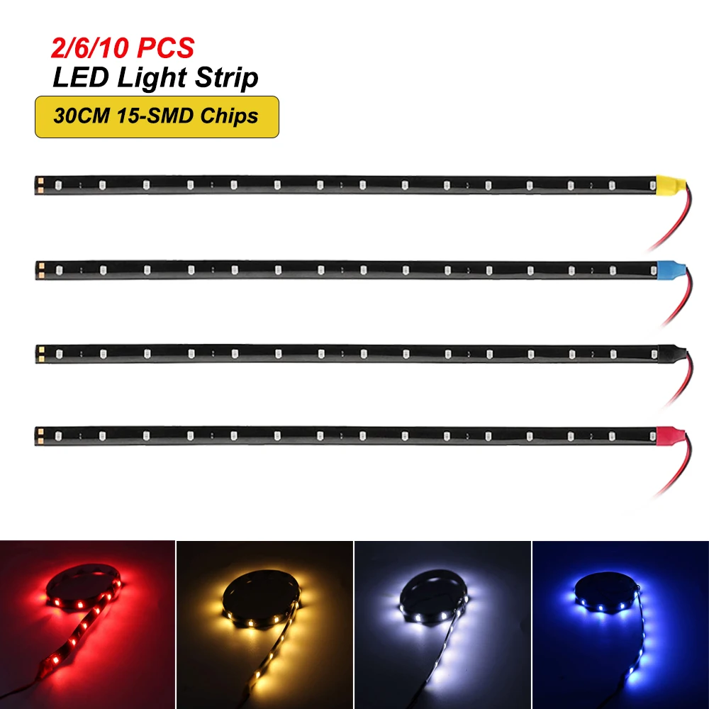 2/6/10 PCS 30CM Led Strips Light Atmosphere Decorative Lights Car Inerior Styling Lights DRL 12V 15LED Daytime Running Lamps Red