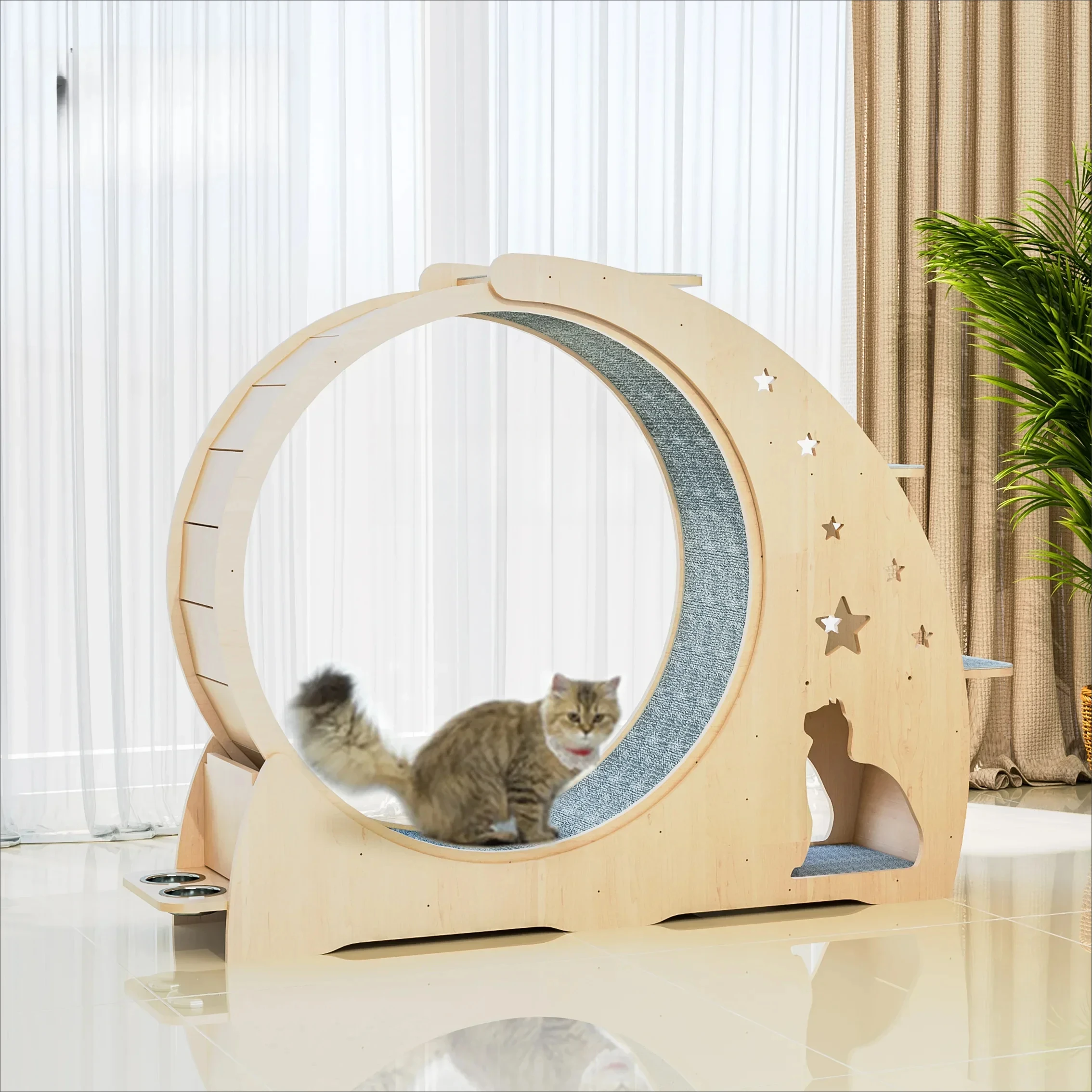 

Cat Roller Treadmill Running Wheel Mute Exercise Roller Toy Solid Wood Chamfer Nest Cat Rack