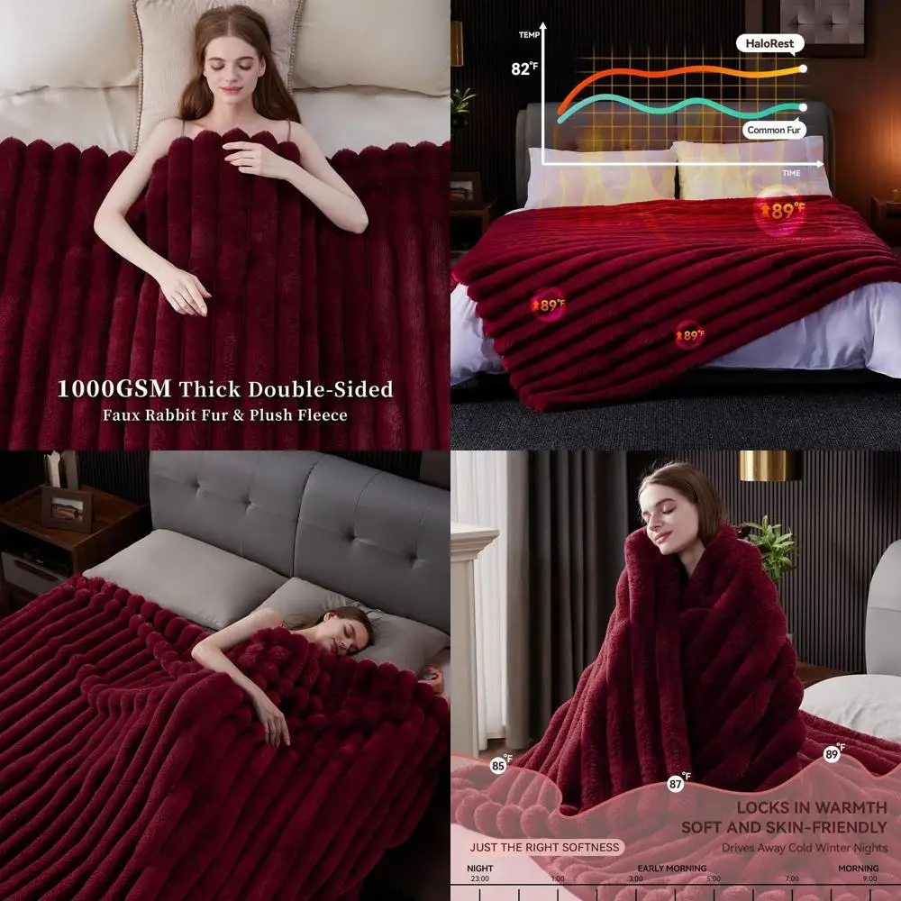 

Плотное одеяло из искусственного меха с полосками, 1000GSM, уютное и мягкое, для кровати, дивана, гостиной и в качестве подарка (50 x 70, красное)