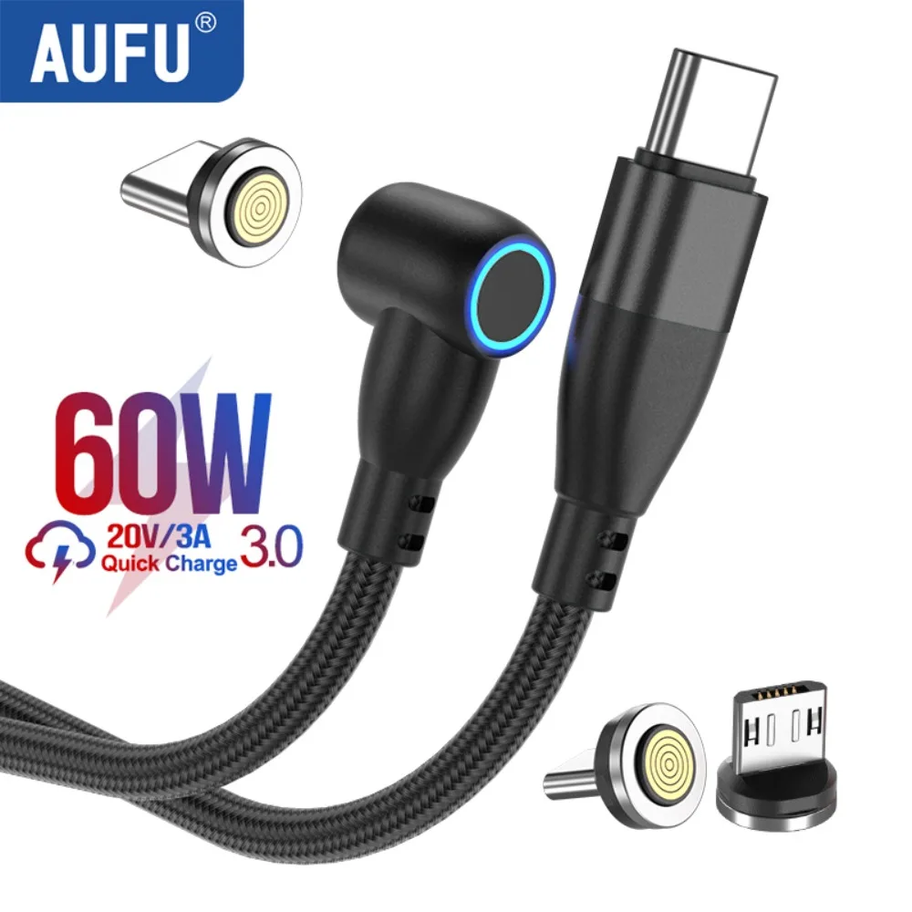 Aufu 60W Pd Snelle Oplader Kabel Usb C Naar Type C Micro Magnetische Data Koord 3a Usb Kabel Voor Iphone 14 Macbook Huawei Samsung S22