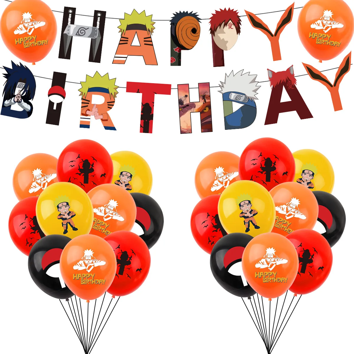 Naruto Theme Birthday Party Decoration Riman Flag Cake Insert Card Balloon Spiral Charm Party Arrangement Interior Decoration