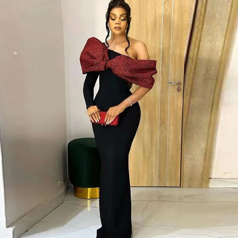 Black Evening Gowns Burgundy Lace Off The Shoulder Off The Shoulder Prom Dresses African Women Formal Party Dress Robe De Soiree