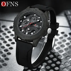 OFNS Top Brand Trend Men's Quartz Watch Business Men Watches Silicone Sports Waterproof Military Quartz Chronograph Wristwatch