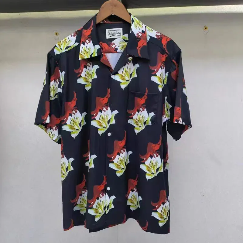 

WACK Hawaii Shirts Men Woman High Quality Lily Flower Pattern Full Print Loose Casual Vacation Lapel Top Tees