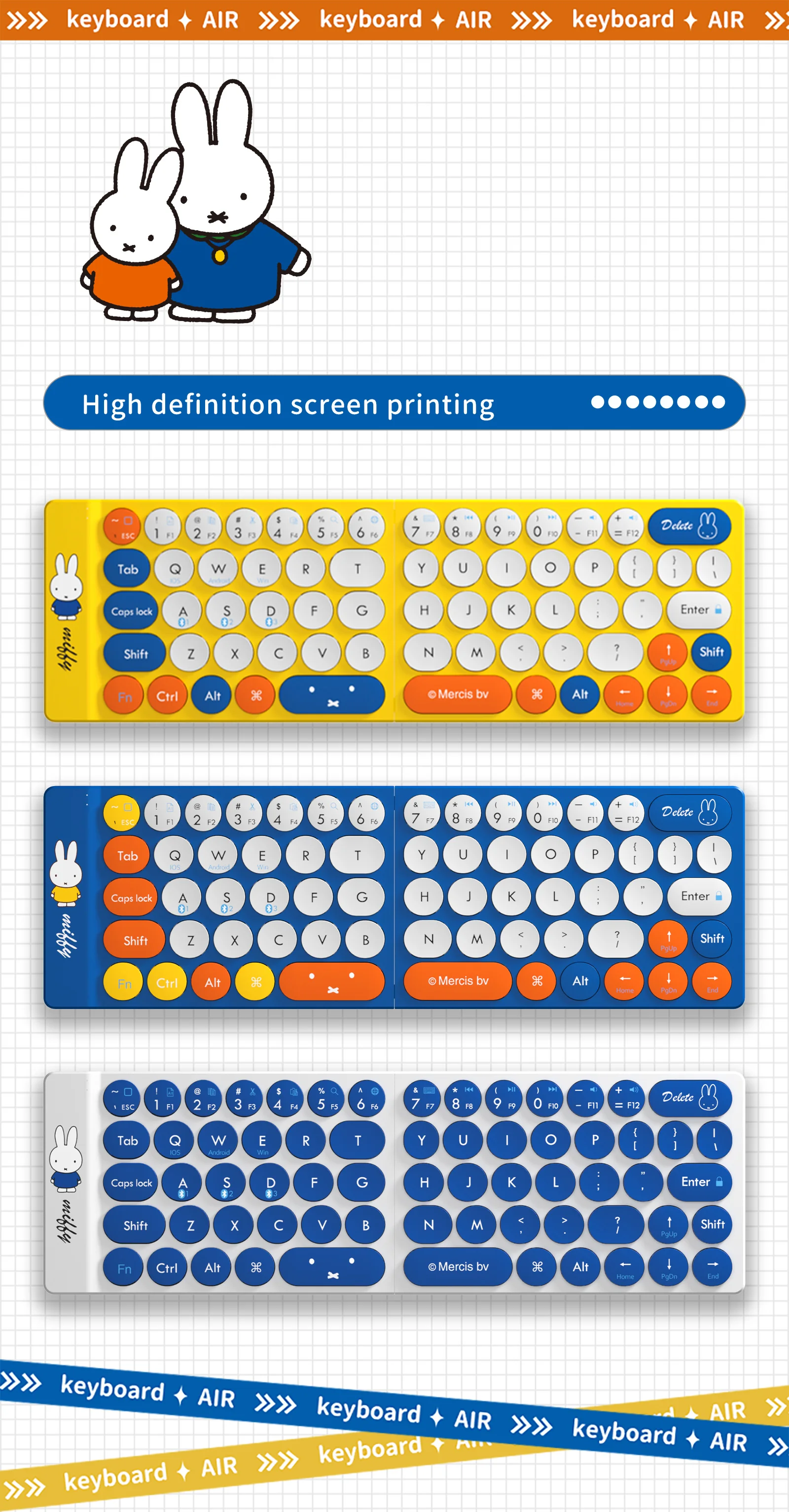 Miffy X MIPOW Mini tastiera pieghevole per iPhone Slim Wireless Bluetooth Ipad Keyboard per IOS tastiera pieghevole Bluetooth Desktop