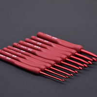 Aluminum Tulip Tools Red Crochet Hook Frosted Handle TPR Silicone Crochet Sweater Knitting Hooks DIY Handmade Crafts Sewing