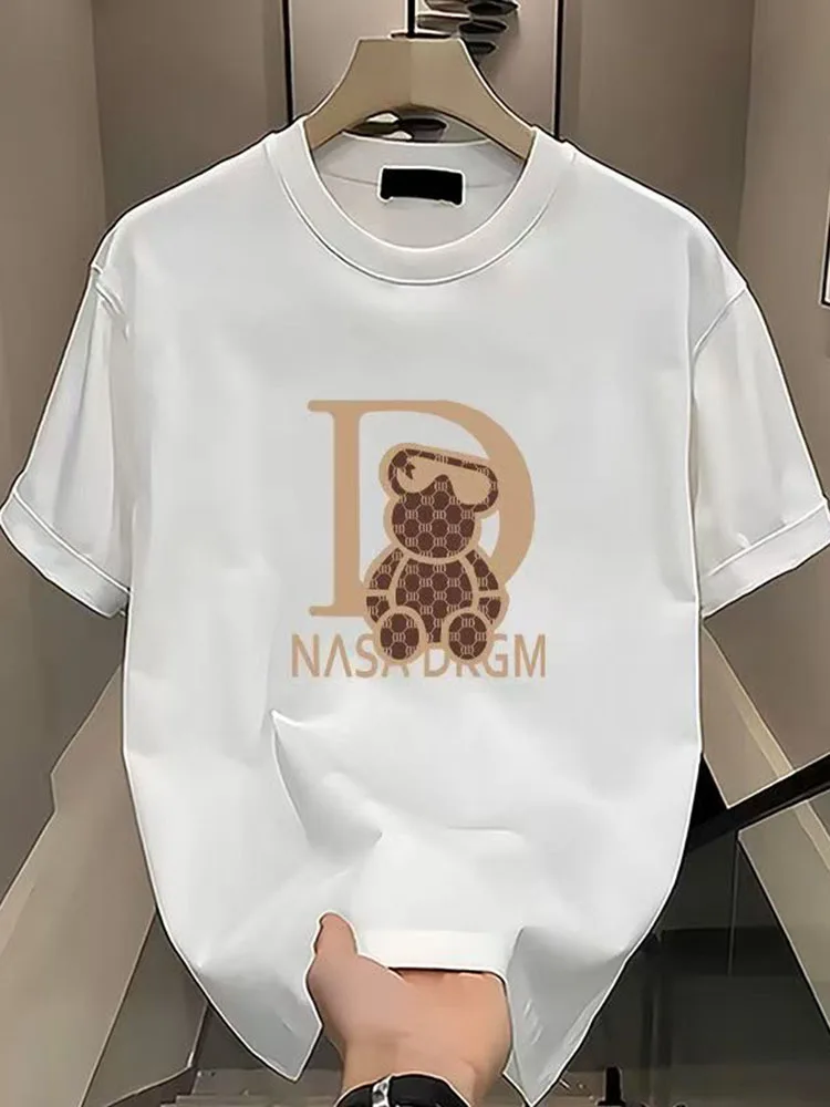 High-quality Men's and Womens Summer New Thick Cotton T-shirt with Printed Design Comfortable Breathable and Sweat-absorbing