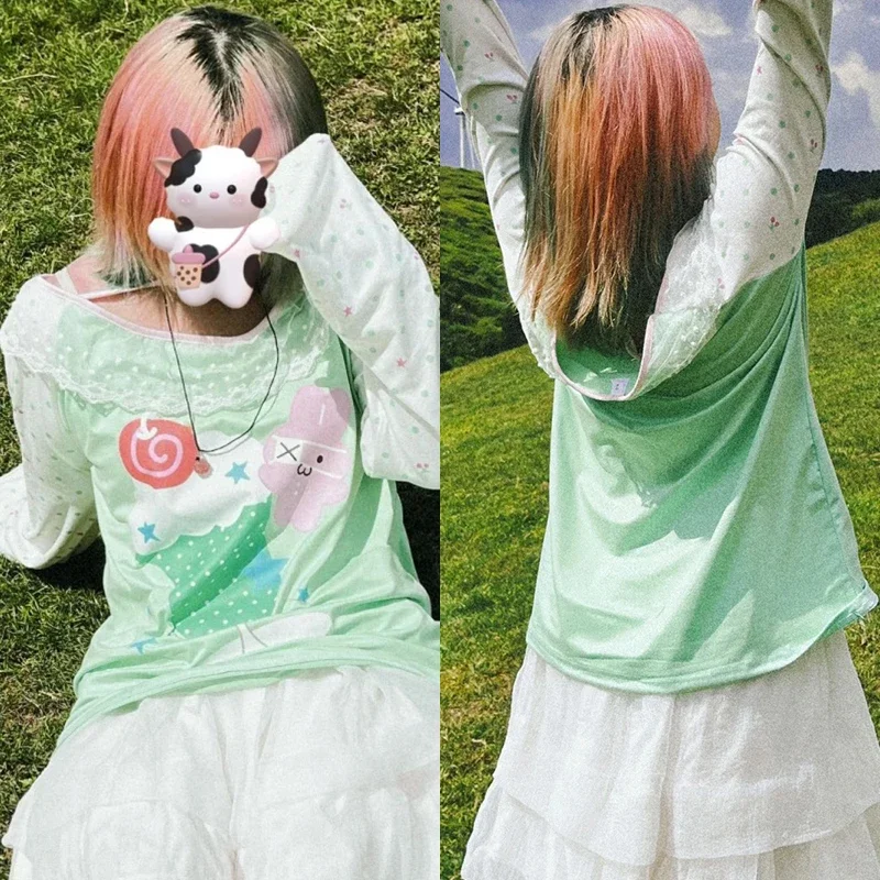 2025 printemps femmes vêtements hauts amples chemises décontracté à manches longues mignon subadorable Y2k t-shirt japonais Kawaii doux Harajuku hauts