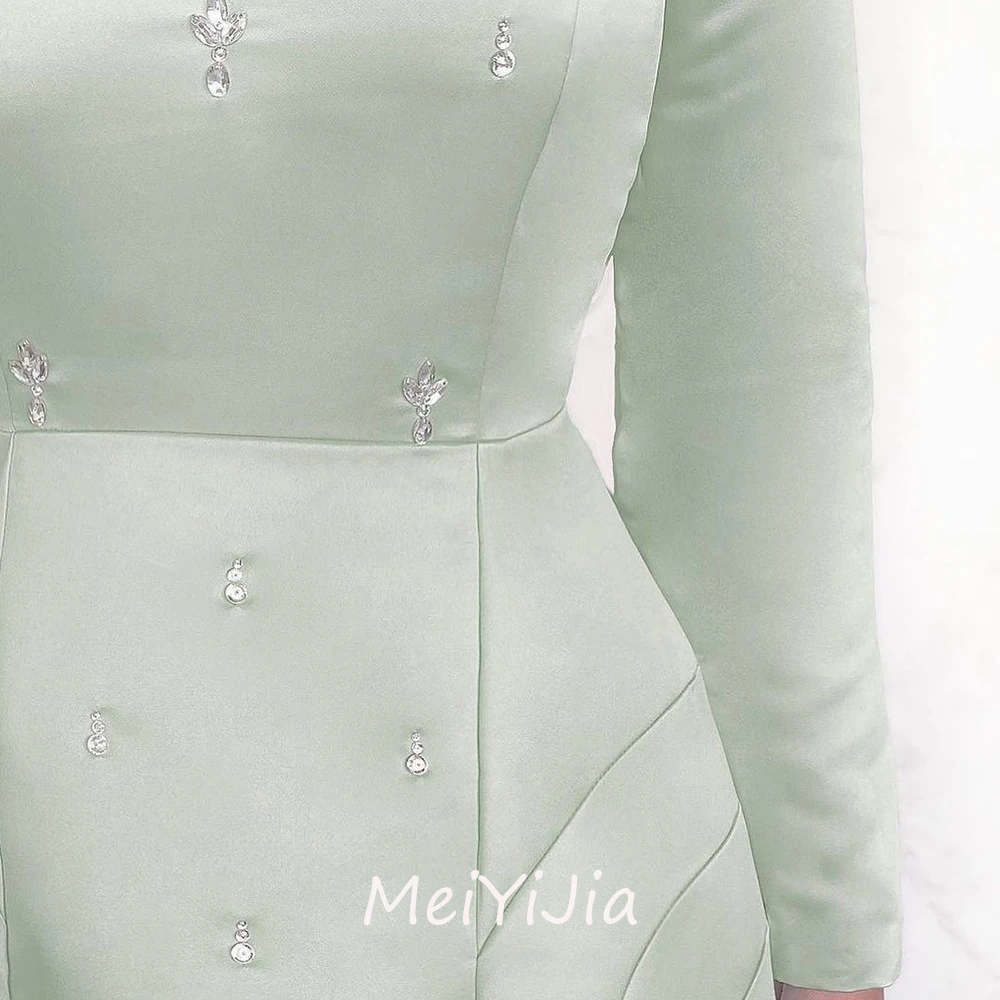 MeiYiJia Square Neckline Simple Ankle-Length Long-Sleeves Rhinestone Saudi Arabia Sexy Evening Birthday Club Outfits Summer 2024