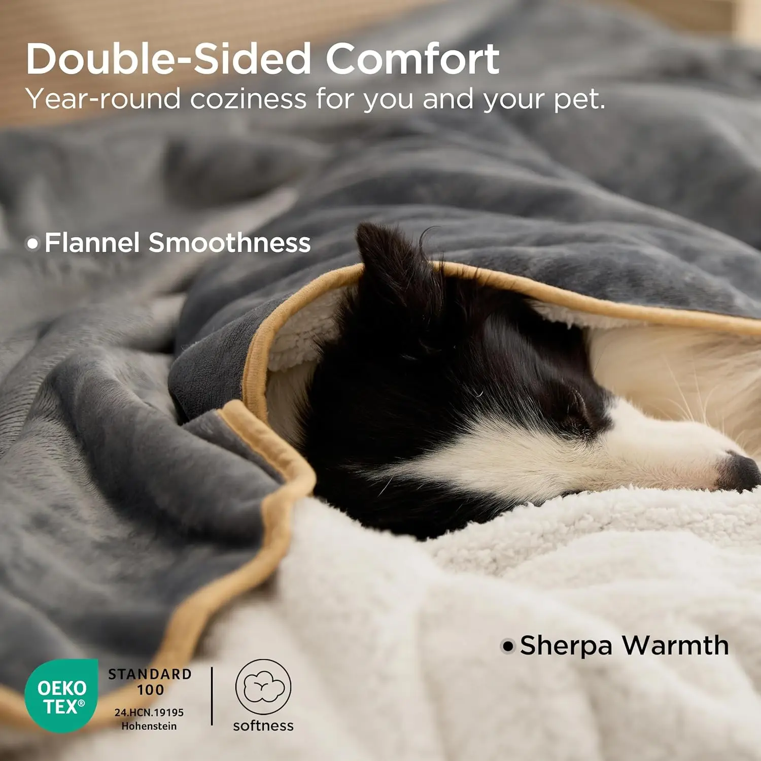 Waterproof Sherpa Fleece Pet Blanket for Large Dogs, Reversible Furniture Protector, Queen Size Grey