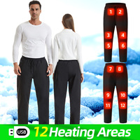 12 Areas Smart Heated Pants Men Women USB Rechargeable Electric Heating Pants Fleece Heated Snow Pants Warming Heating Trousers