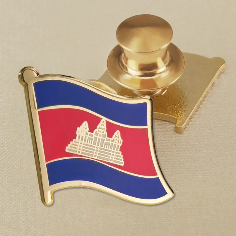 Soft Enamel Cambodia Kampuchean Cambodian Flag Lapel Pins Brooch Badges