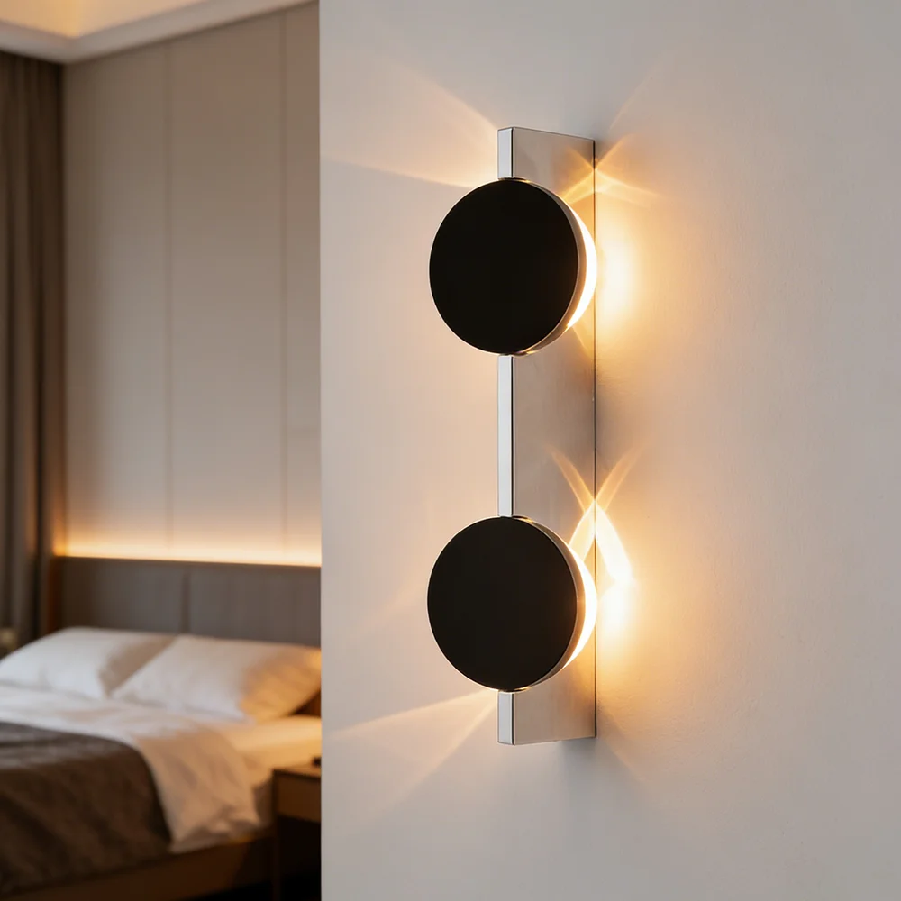 Modern LED Wall Sconce, Double Round Design Wall Light, Warm Glow Decorative Lamp for Bedroom Living Room