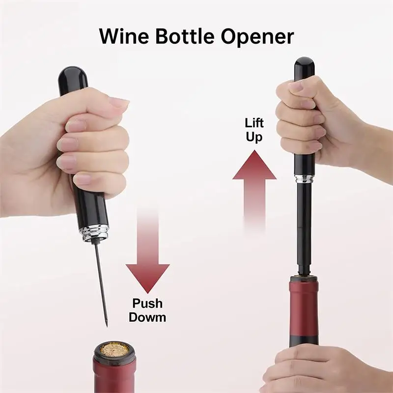 2 in1 Portable Handheld Air Pressure Corkscrew Easy-Open Air Pump Wine Opener Cork Remover with Foil Cutter