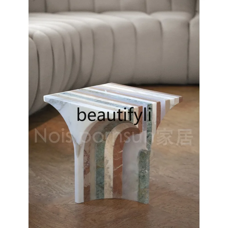 Italian high-end natural marble edge few designer small apartment sofa next to household small coffee table bedroom corner few
