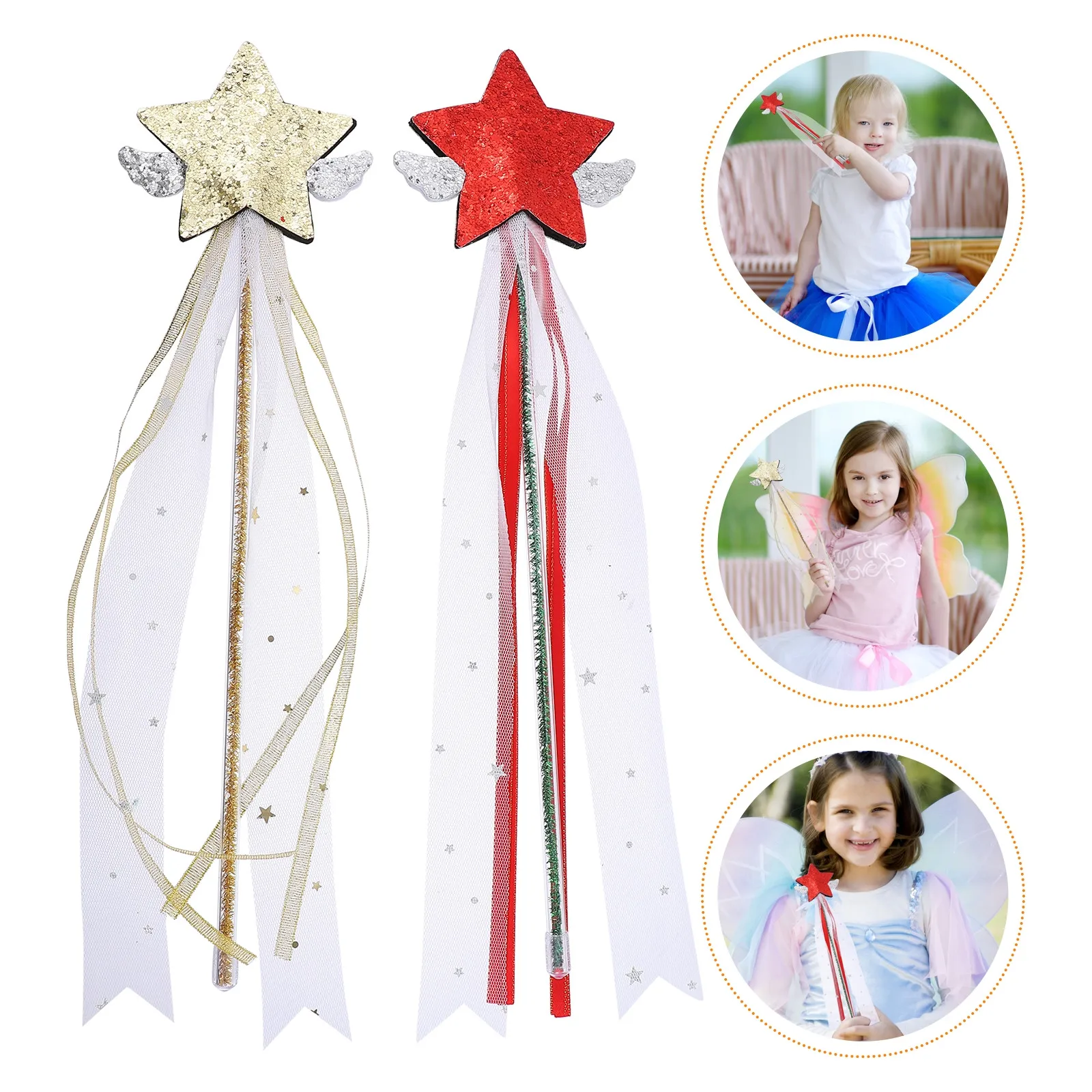 Star-Shaped Fairy Wands for Kids – 2pcs, Comfortable Grip, Perfect for Parties, Halloween & Photo Shoots
