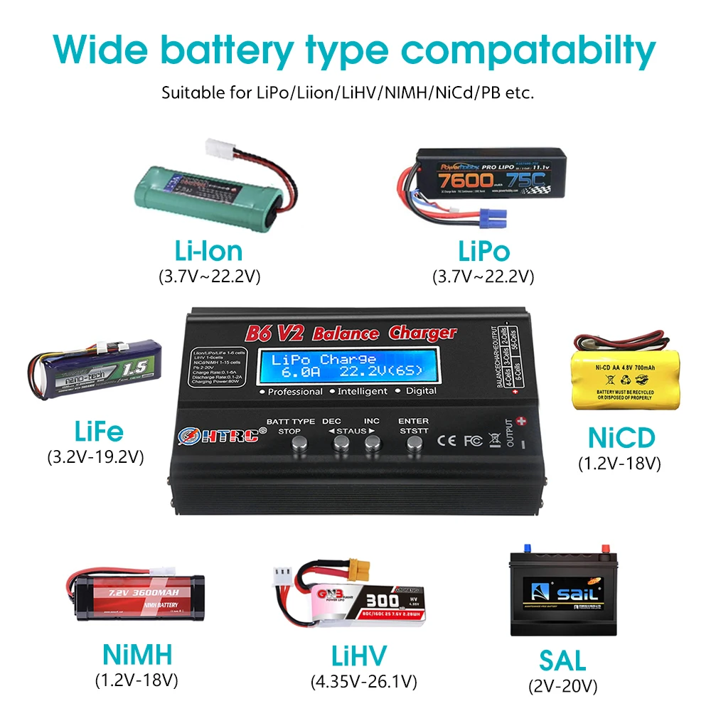 HTRC iMax B6 V2 LiPo Charger 80W LED Balance Discharger for Lipo Li-ion LiFe NiCd NiMH LiHV PB Battery Balance Charger