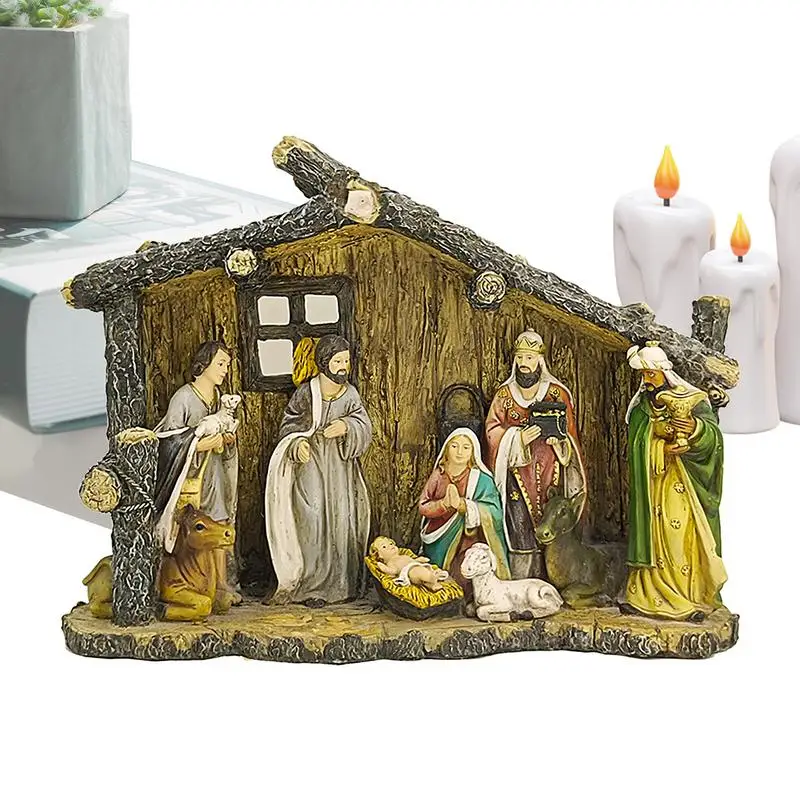 Nativity Sets For Christmas Manger Scene 14.96 Inches Resin Nativity Manger Colourful Mangers For Nativity Sets Religious