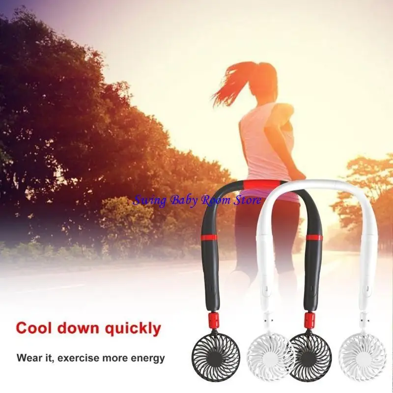 K1AD USB يدوية شخصية حرة حول مروحة الرقبة باليد مروحة مزدوجة مللي أمبير في الساعة قابلة لإعادة الشحن