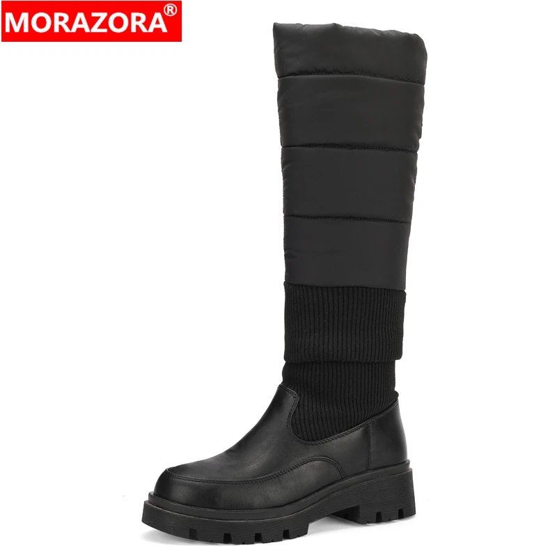 

MORAZORA/Детские сапоги до колена, размеры 35–44, женские теплые пуховые зимние сапоги на толстом меху, женская обувь на платформе