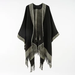 Poncho mantello lavorato a maglia mantello lavorato a maglia nappa Cardigan maglione sciolto Vintage donna cappotto da viaggio