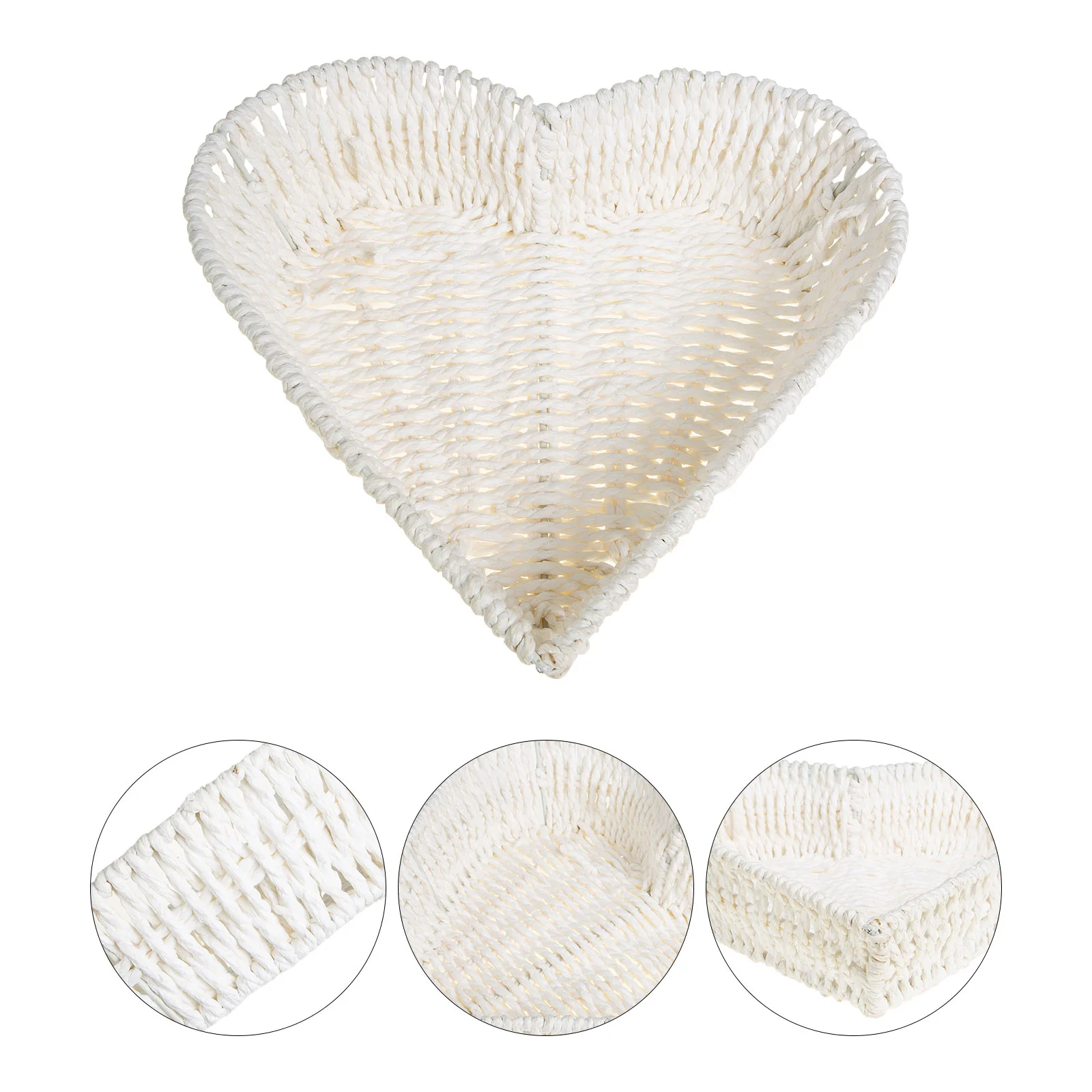 Rustic Decorative Basket Bread Serving Baskets Paper Rope Heart Wicker Storage Desktop Tray Heart-shaped Woven Food Bowl Fruit