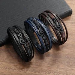 Men's Musical Symbol Leather Bracelet Vintage Creative Men's Bracelet Music Symbol Simple Leather Multi-Layer Bracelet