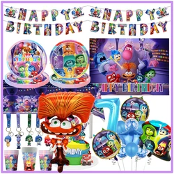 Disney Inside Out 2 Happy Birthday Balloons Inside Out Party Decorations Kit Paper Plates Napkins Cups Backdrop Child Deco Gifts