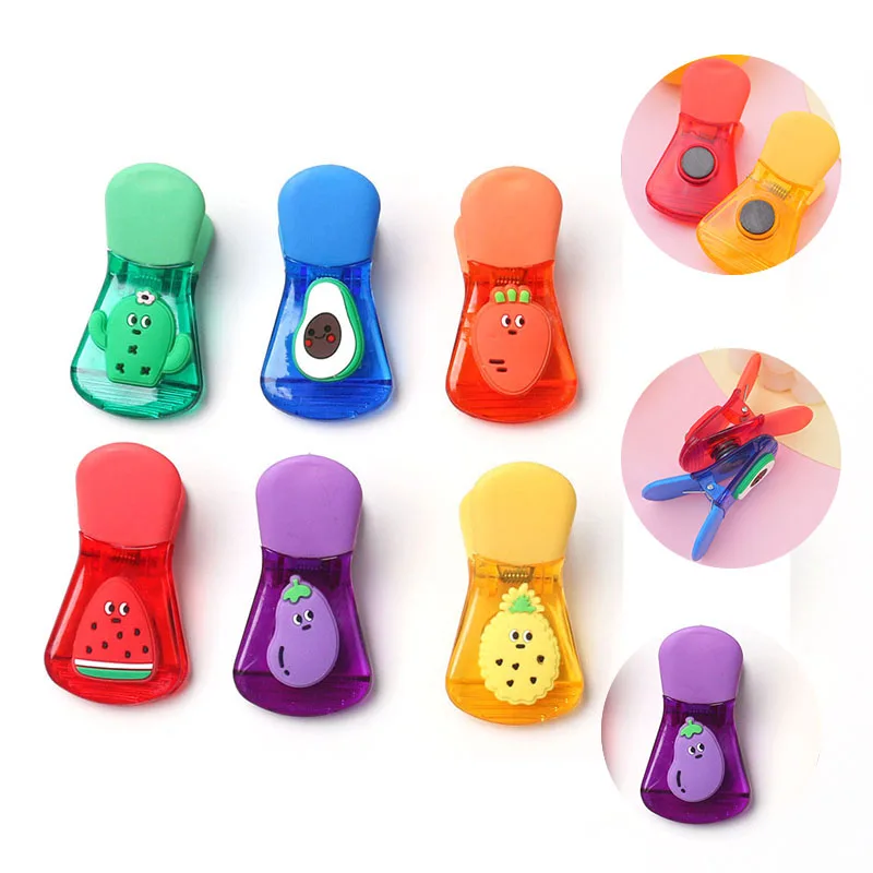 6PCs kawayi color multi-functional sealing clip creative cartoon magnetic clip cute test paper file organizing clip