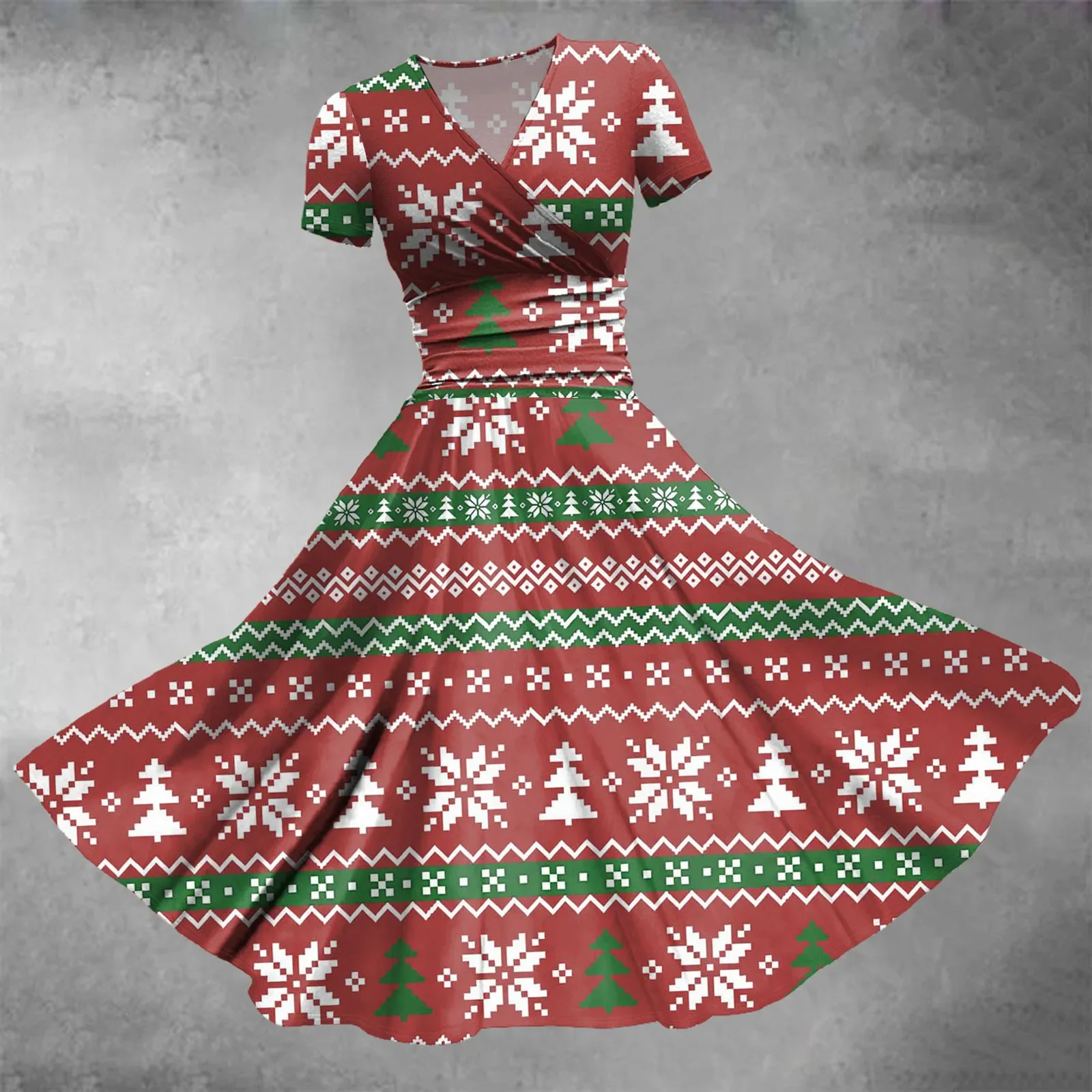 3d Printed New Merry Christmas Series V-Neck Short-Sleeved Dress A-Line Long Skirt Summer Casual Fashion S-Xl