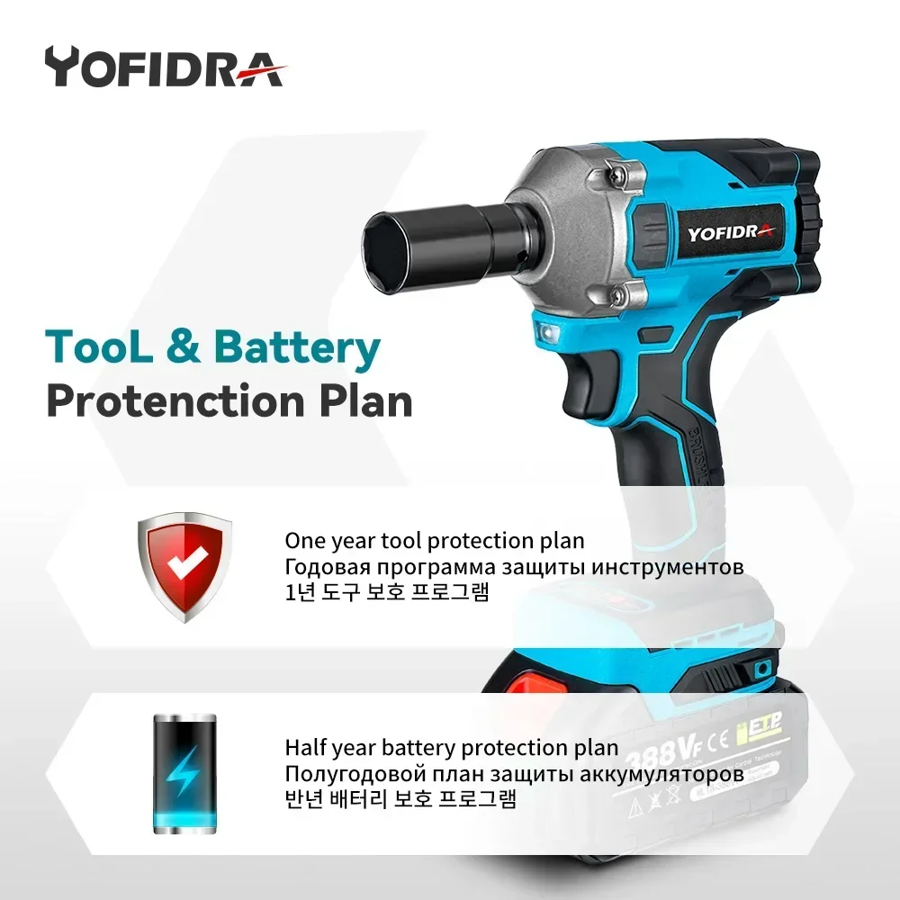 Yofidra-llave de impacto eléctrica sin escobillas, 1000N.m, inalámbrica, 3 engranajes, 1/2 pulgadas, herramientas eléctricas de impacto de alto par