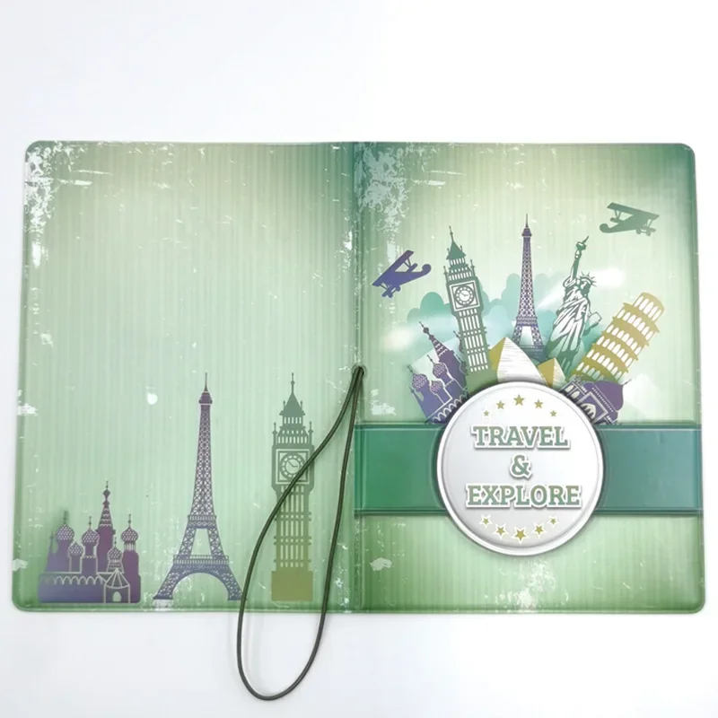 Couverture de passeport en PU pour hommes et femmes, étui de paysage célèbre du monde, porte-monnaie, accessoires de voyage, bleu, vert, nouveau, 1