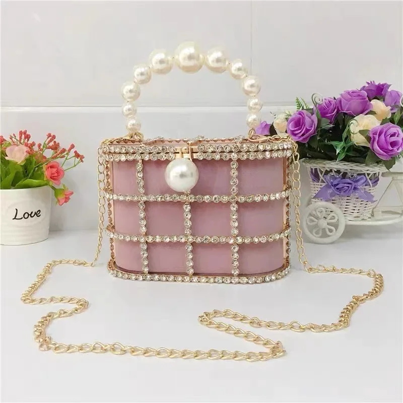 Clutch Purse Luxury for Women Pearl Crossbody Bag Metallic Diamond Handbag Evening Bag Large Capacity Women\'s Purse Wedding Bag