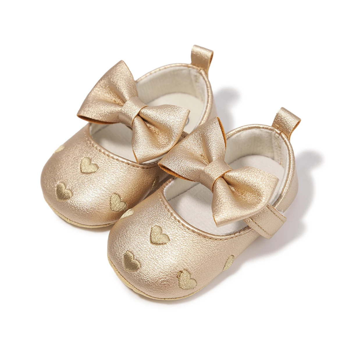 Meckior Baby Shoes Classic Dress Cute Bow-knot Heart Anti-slip Soft Sole First Walkers Infant Baby Girls Toddler Shoes 0-18m