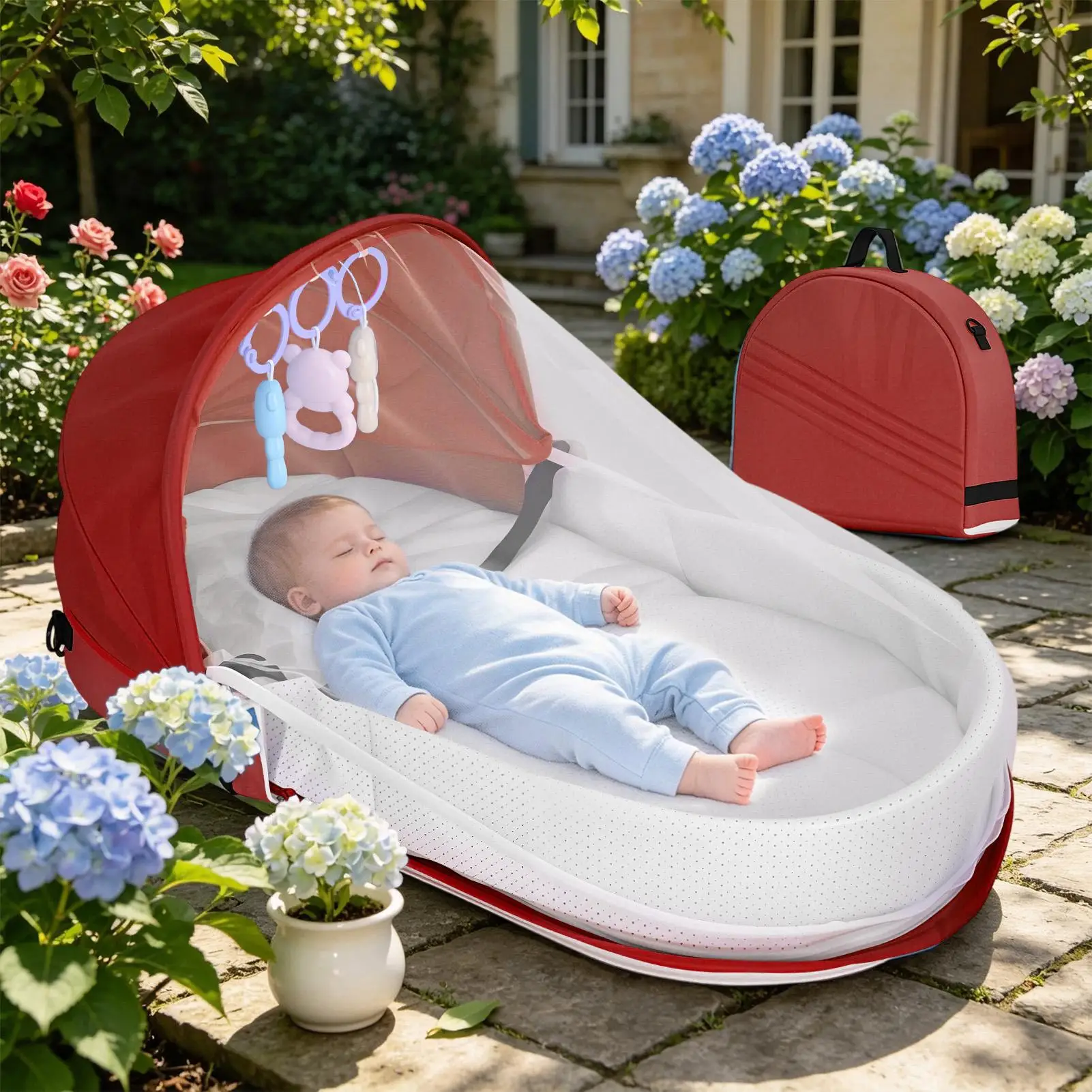 Travel Bed For Kids Lightweight Foldable Sleeping Crib With Sunshade Portable Kid Travel Bed For Camping Airplane Car Floor