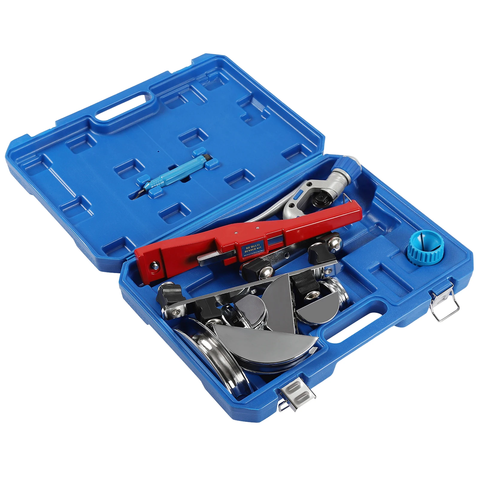Kit de pliage de tubes manuel, kit de pliage de tubes métalliques, ensemble d'outils de pliage avec 7 tailles de têtes de pliage et 2 tailles de supports de fixation pour plier les tubes en cuivre, les tubes en aluminium
