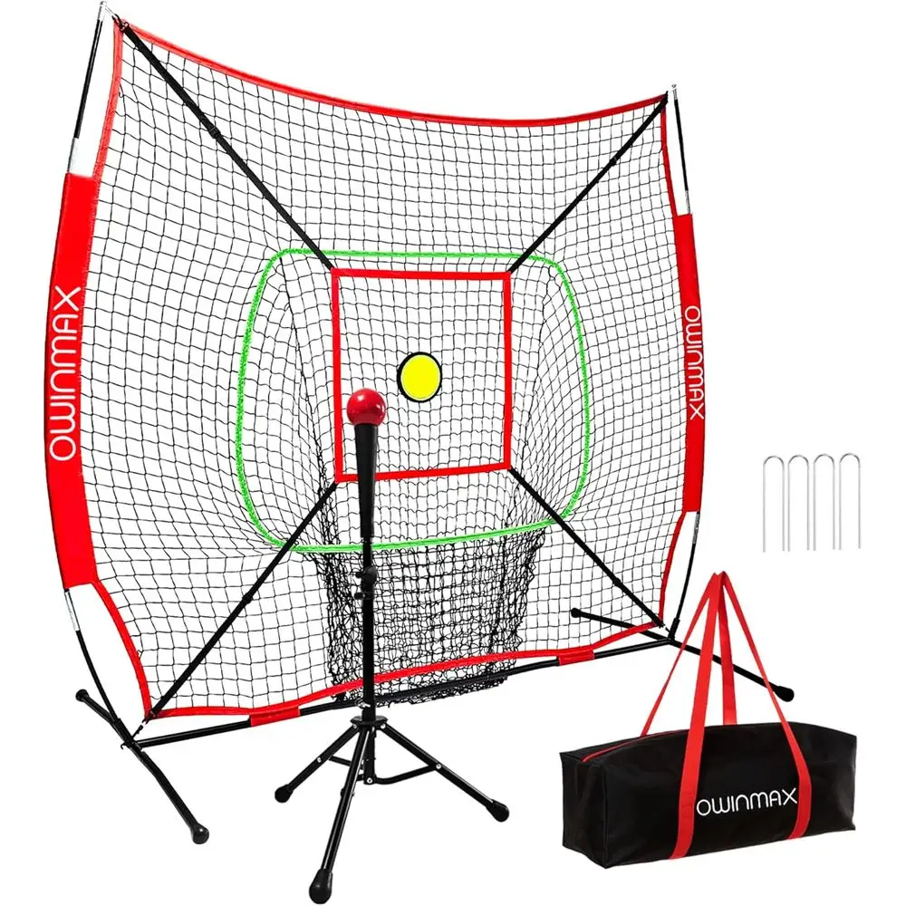 

6x6T Baseball Net, Baseball & Sotball Training net with Batting Tee, Strike Zone & Circular Target and Weighted Ball, Portable D