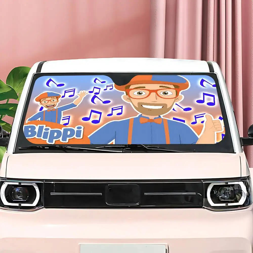 B-BlippiS The M-Musical Cartoon Car Sun Shade نافذة أمامية ظلة لمعظم سيارات السيدان SUV كتل الأشعة فوق البنفسجية إبقاء سيارتك باردة