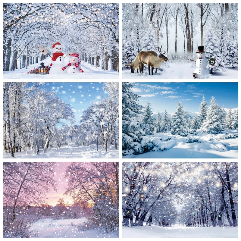 

Winter Forest Snow Scenery Backdrop For Photography Snowflake Mountain Christmas Tree Xmas Baby Portrait Background Photo Studio