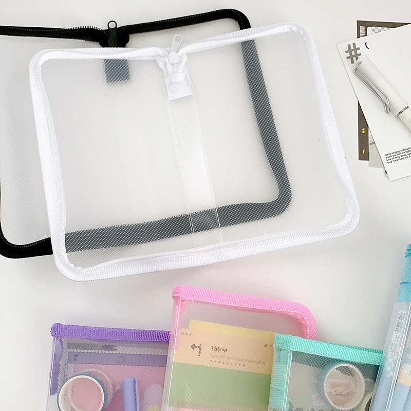 1Pcs Transparent Portable PP Zipper Bag Simple Multifunctional Organizer Bag File Organizer Large Capacity Stationery Organizer