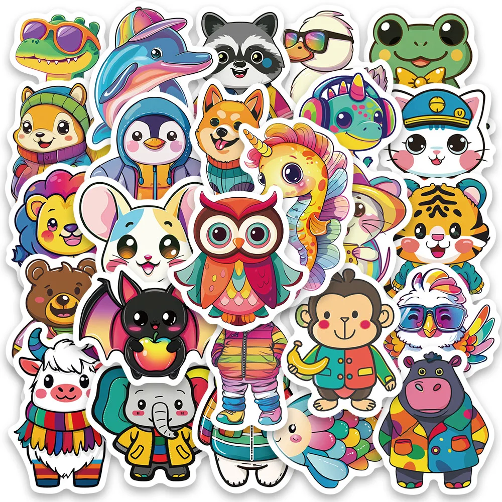 

55pcs Cute Cartoon Colorful Animals Graffiti Stickers For Luggage Laptop Water Bottle Guitar Phone Waterproof Vinyl Decals